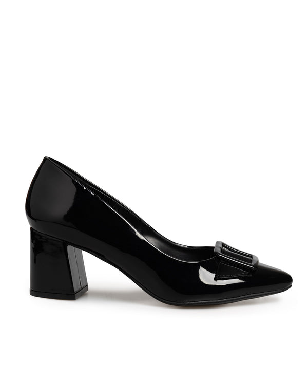 Zapatilla Negra Hebilla Tacón Grueso 16213